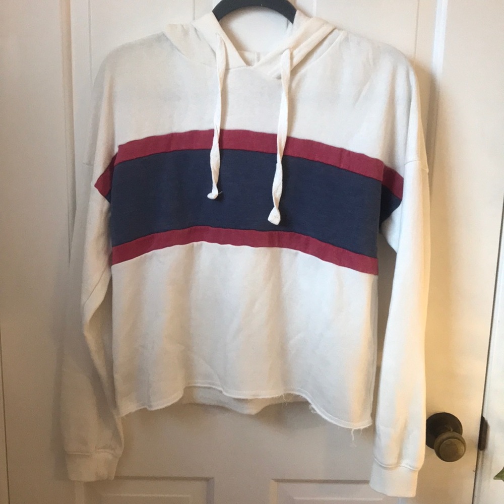 Pink Rose white, red, & blue slightly cropped hood